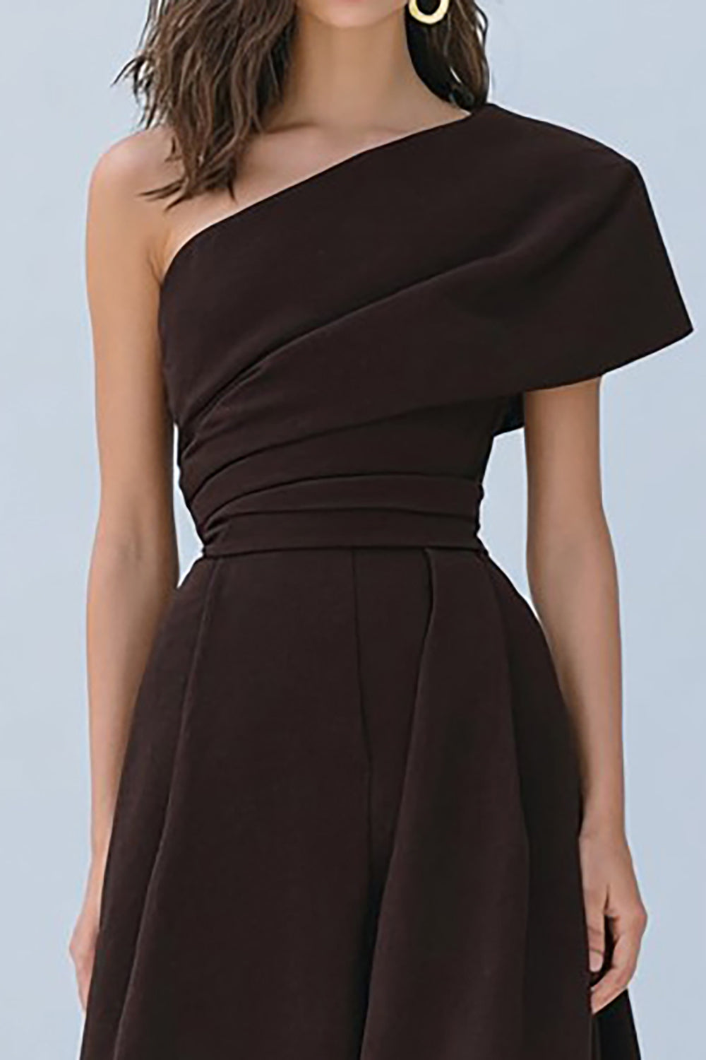 Coffee A-Line One Shoulder Long Evening Dress