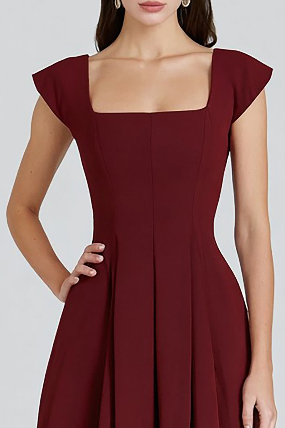 Burgundy Square Neck A-Line Long Evening Dress