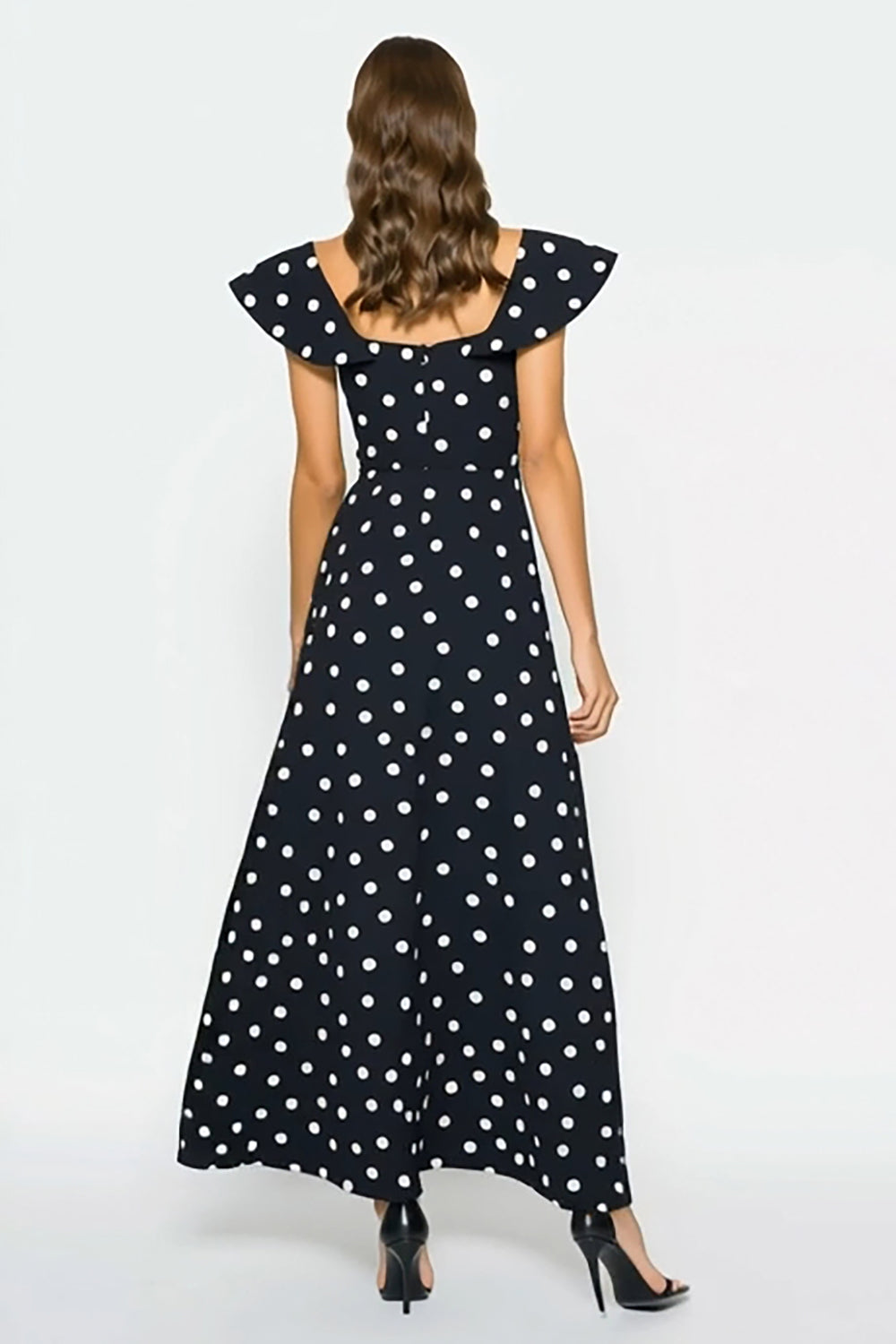 Black and White Polka Dots A-Line Long Wedding Guest Dress