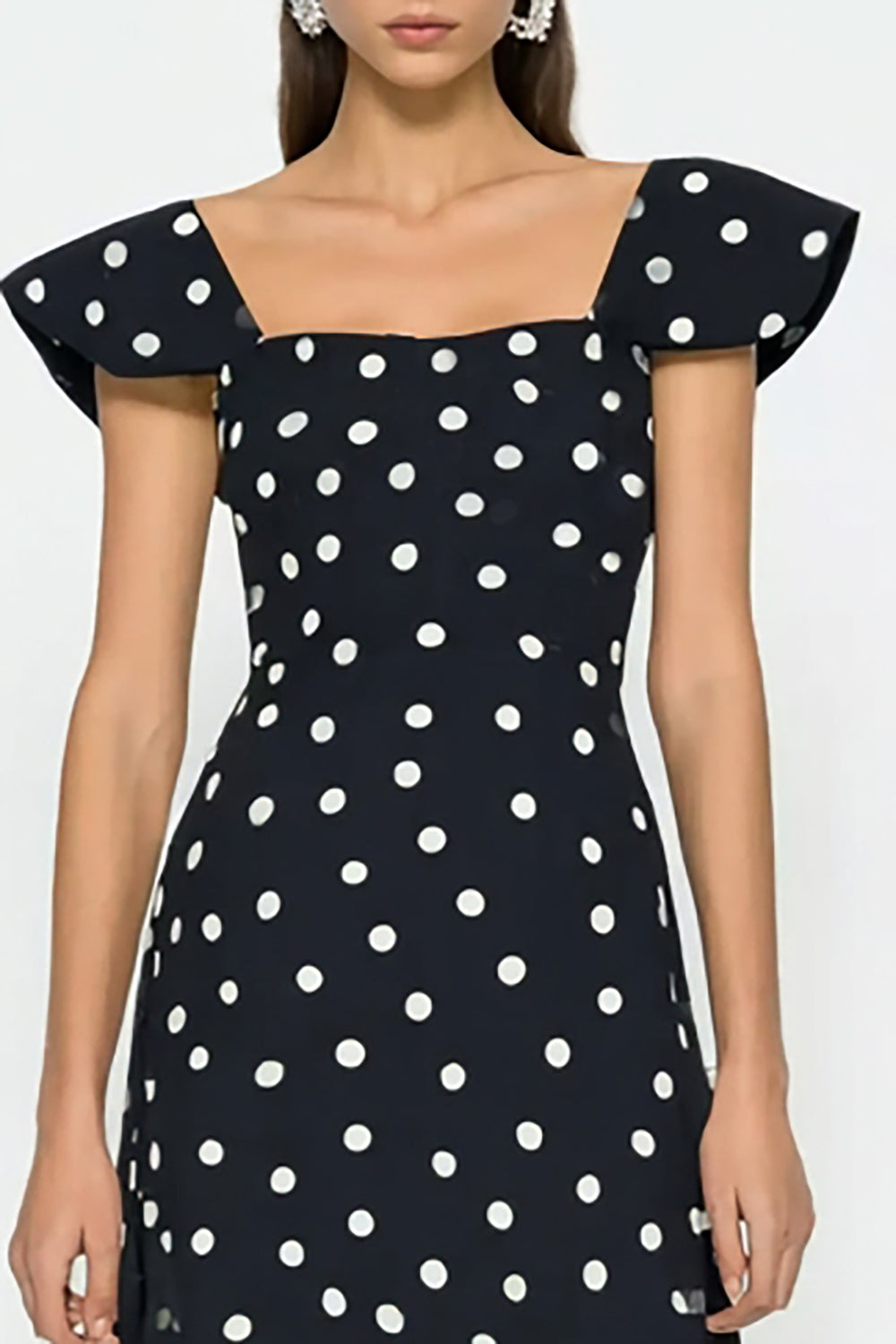 Black and White Polka Dots A-Line Long Wedding Guest Dress