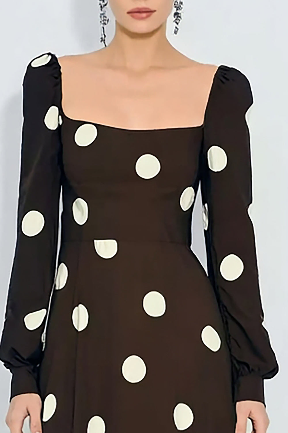 Brown and White Polka Dots A-Line Long Sleeves Wedding Guest Dress
