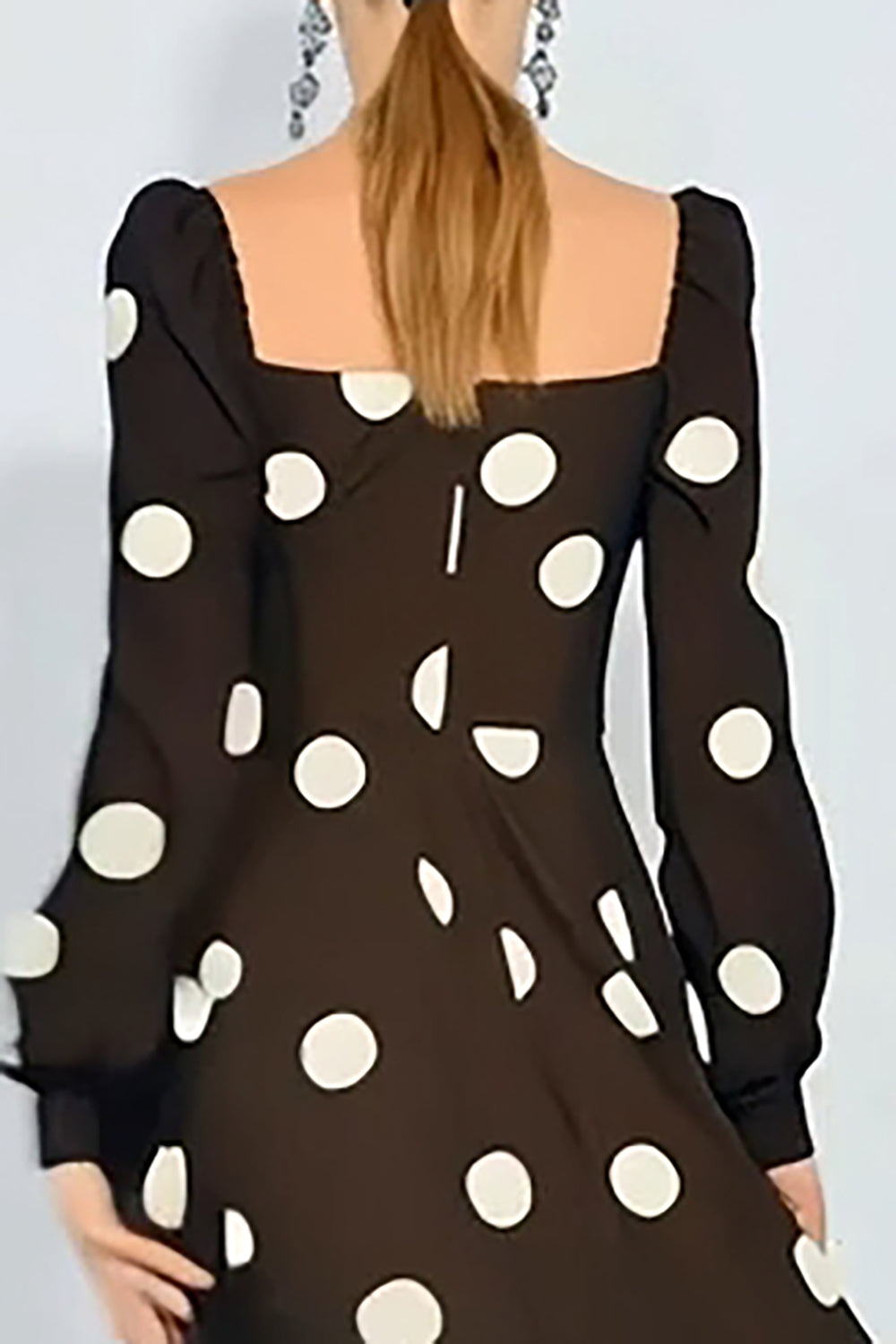 Brown and White Polka Dots A-Line Long Sleeves Wedding Guest Dress