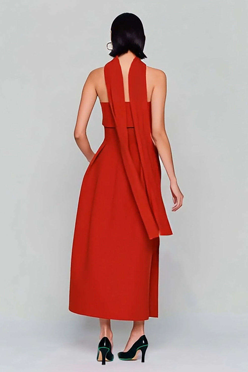 Elegant Red Strapless A Line Neck Scarf Long Wedding Guest Dress