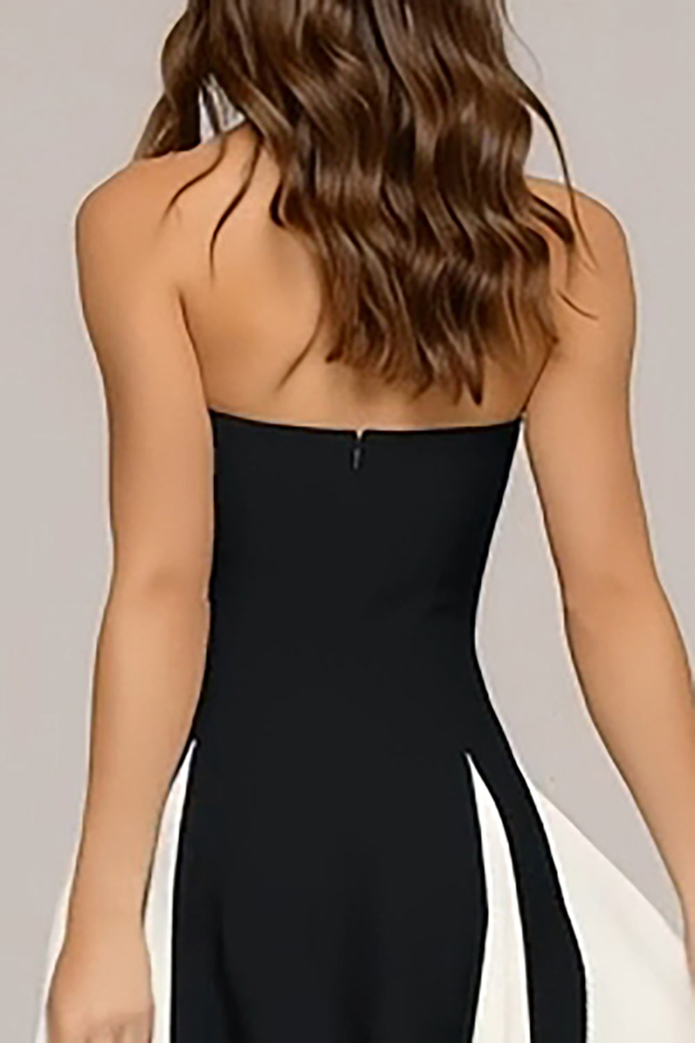 Elegant Black and White A Line Strapless Long Wedding Guest Dress