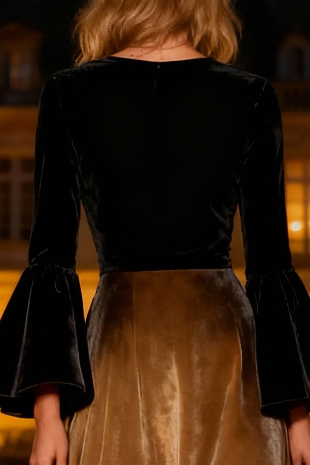 Black Velvet Flare Sleeves A-Line Long Holiday Party Dress