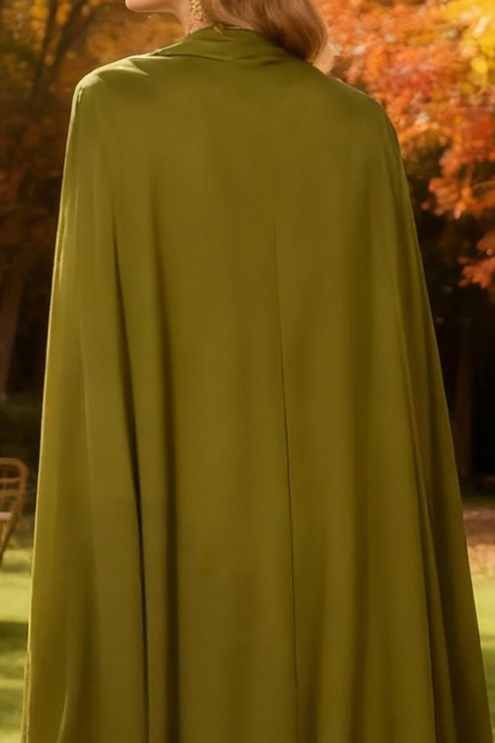 Olive High Neck Long Mermaid Wedding Guest Dress with Cape