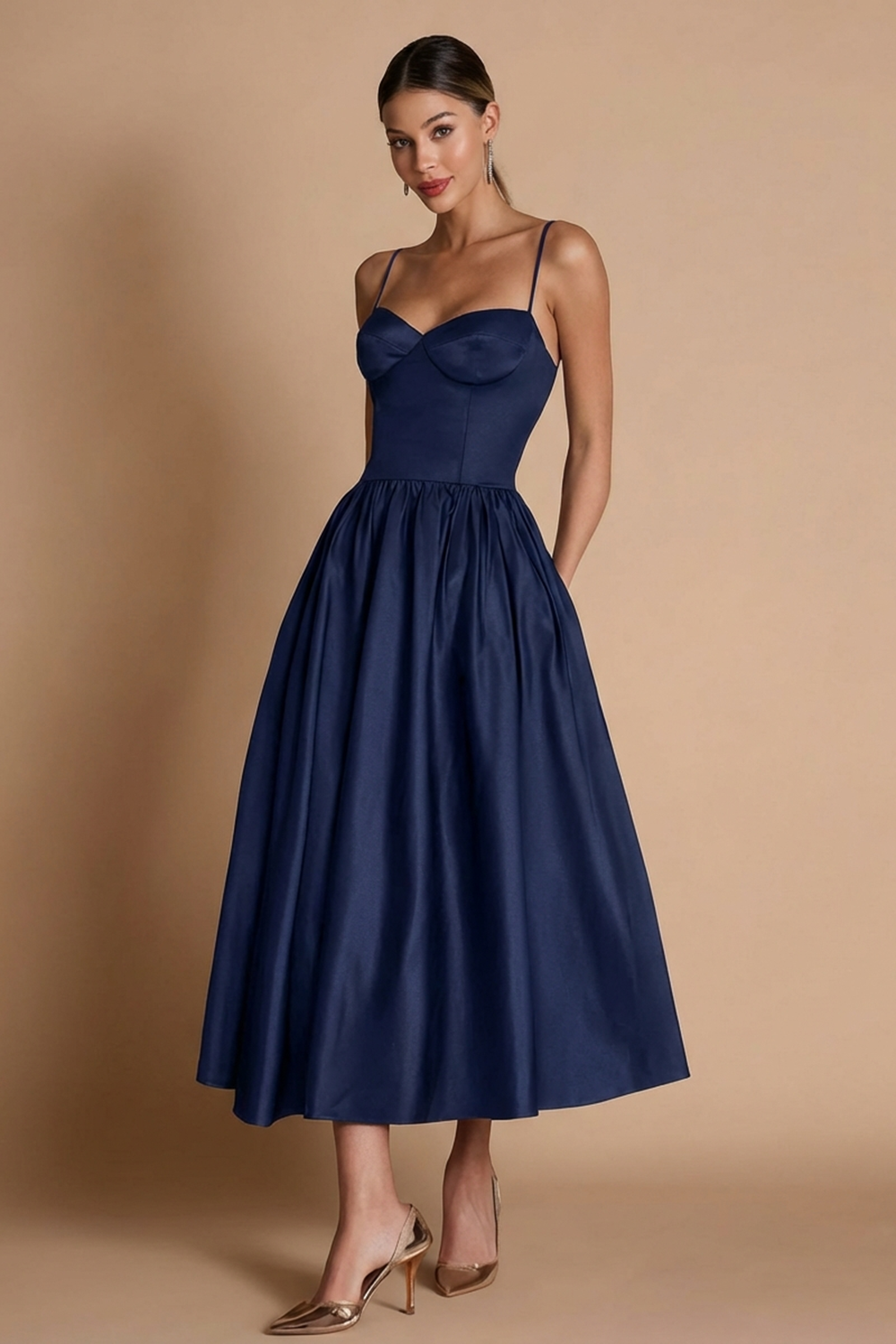 Black A-Line Satin Spaghetti Straps Long Black Tie Dress