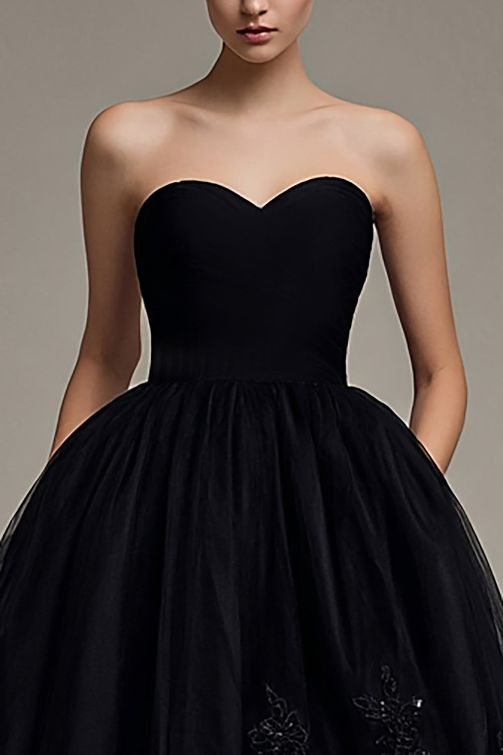 Sparkly Black Tulle A-Line Maxi Black Tie Dress