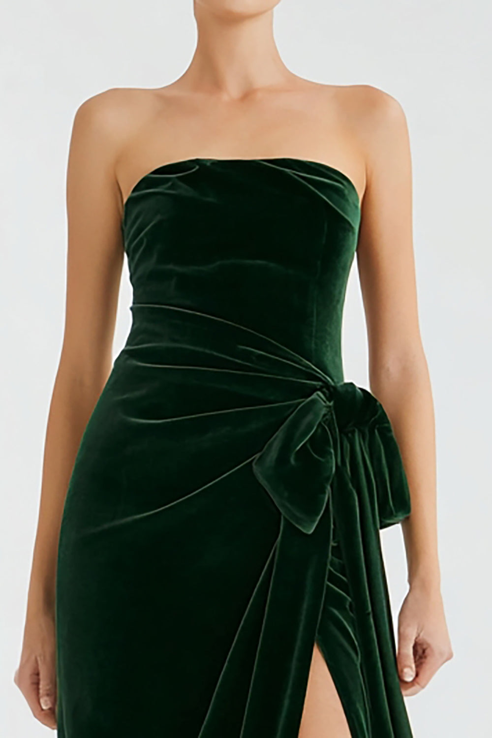 Pine Velvet Strapless Sheath Long Holiday Party Dress with Slit
