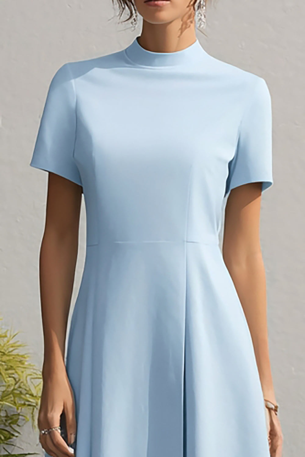 Modest Sky Blue A-Line Long Wedding Guest Dress with Sleeves