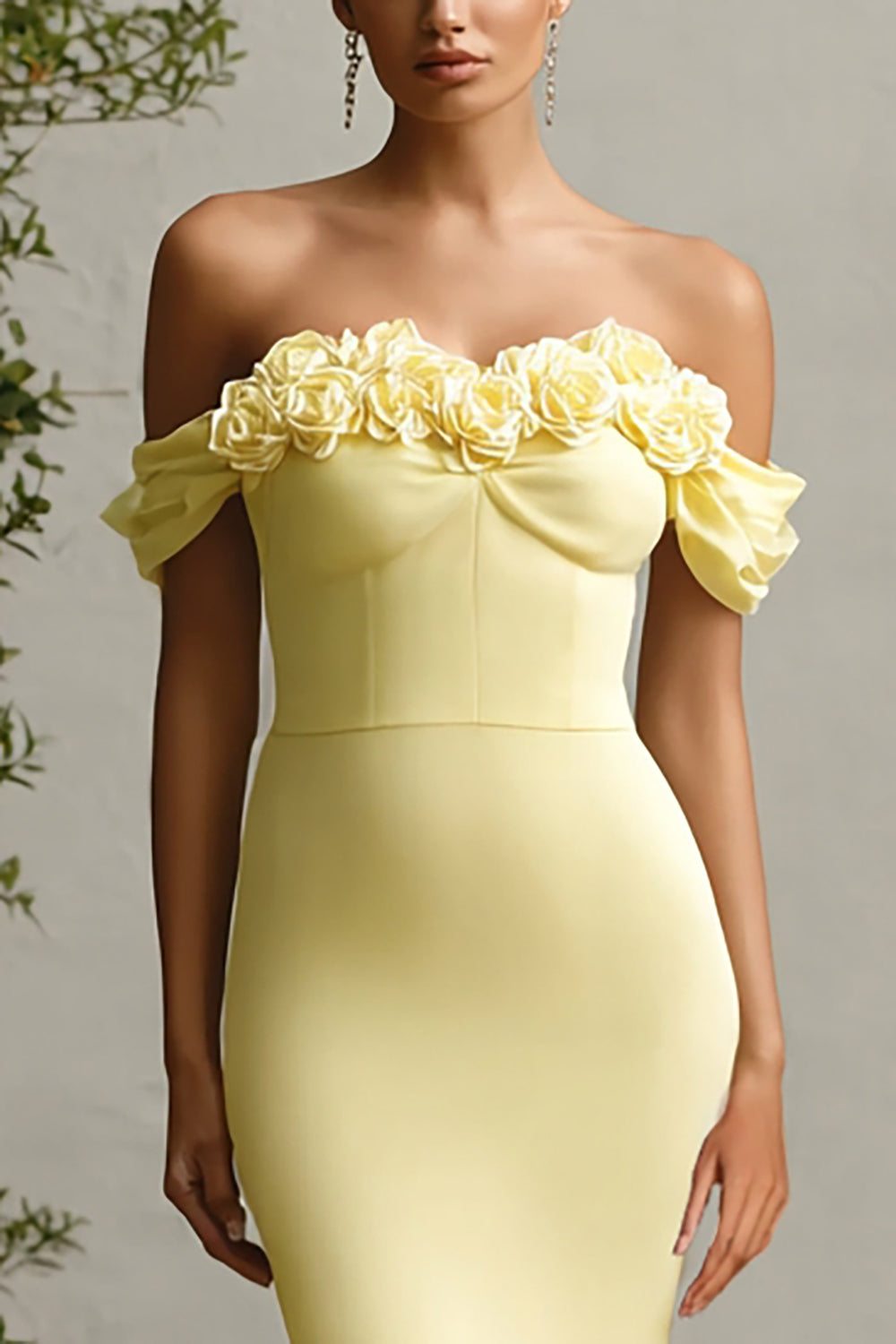 Daffodil Mermaid Off the Shoulder Long Corset Wedding Guest Dress with Ruffles
