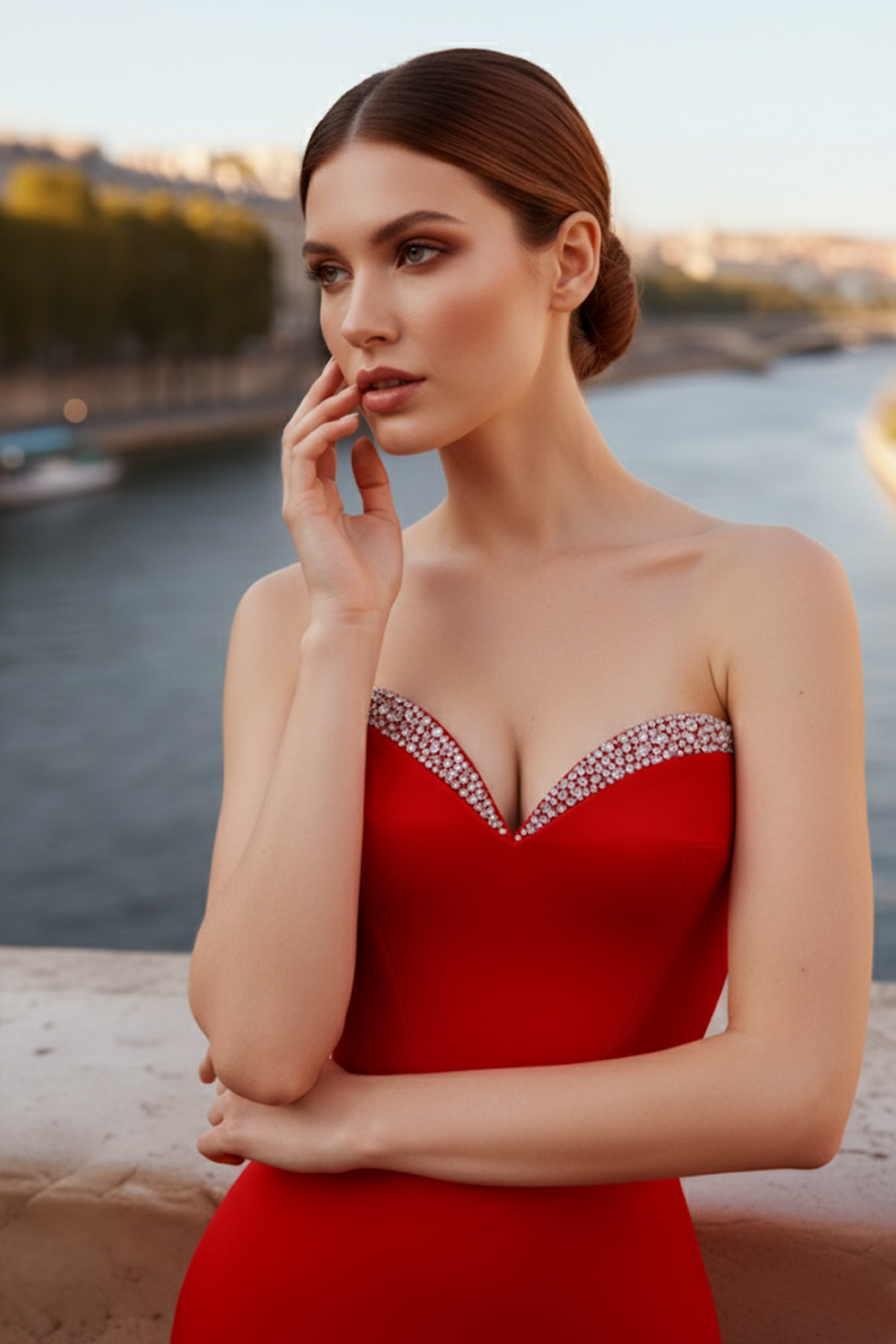 Elegant Red Mermaid Sweetheart Long Satin Prom Dress with Beading