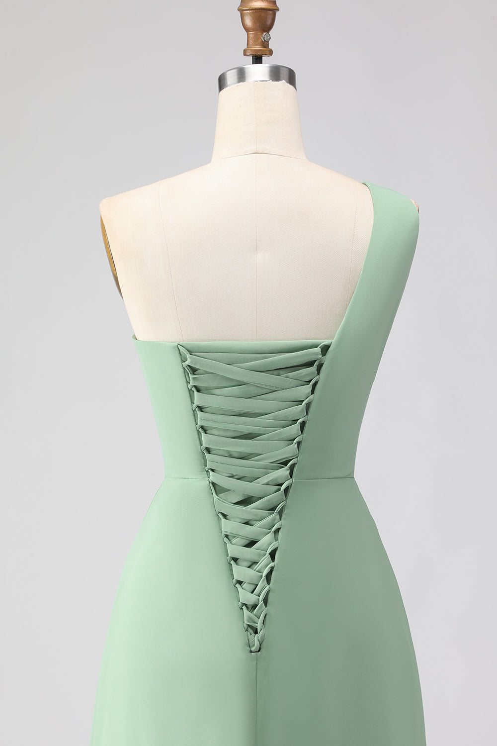 Sage Green One Shoulder Long Ruched Prom Dress with Slit