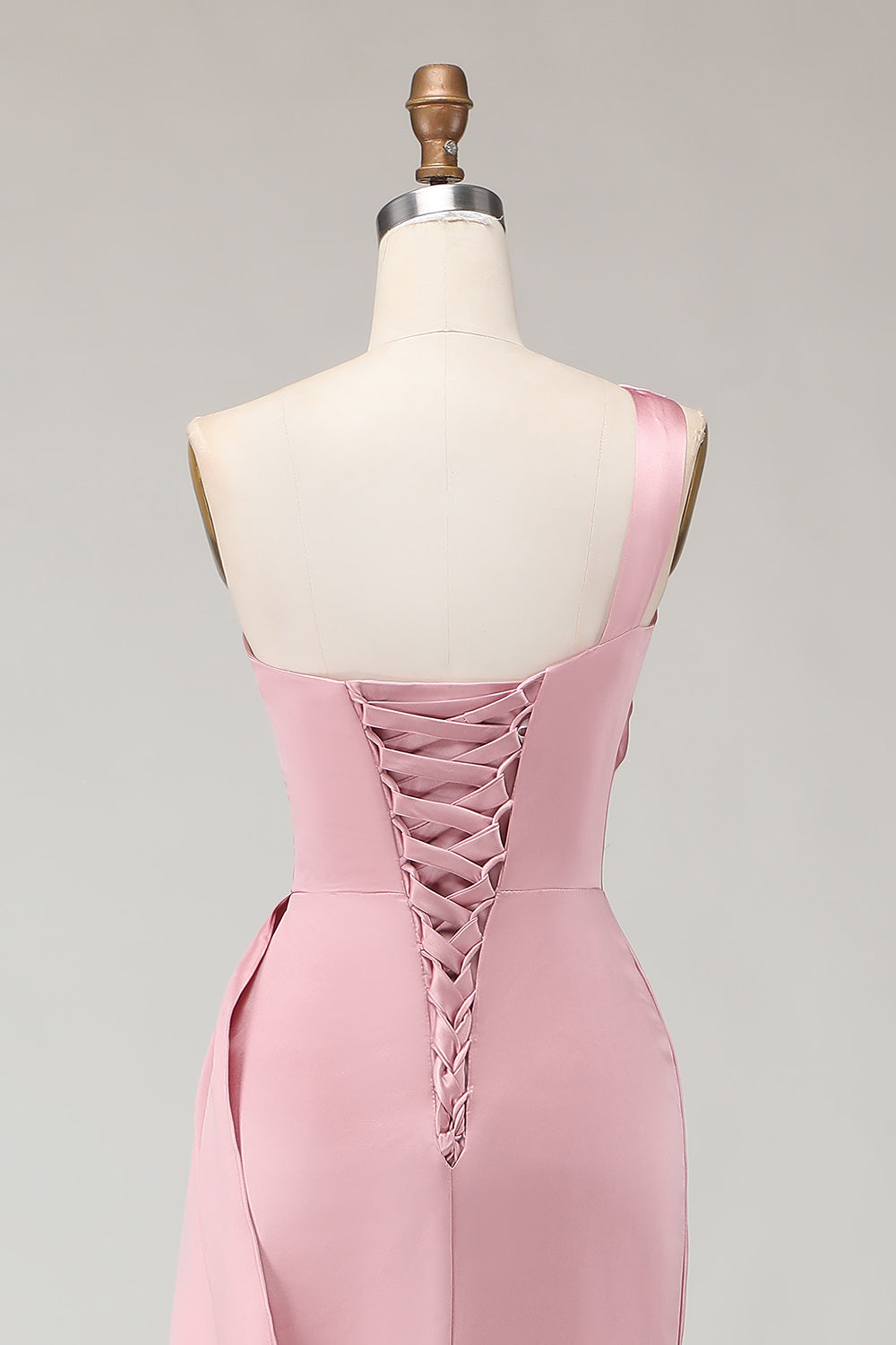 Blush Pink Sheath Ruched One Shoulder Long Corset Wedding Guest Dress with Side Cape