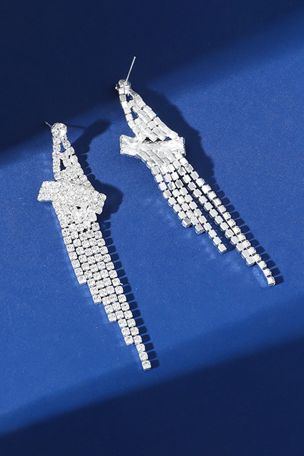 Sparkly Silver Party Fringed Drop Earrings with Rhinestones