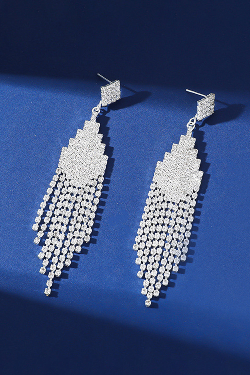 Sparkly Crystal Silver Fringed Party Drop Earrings