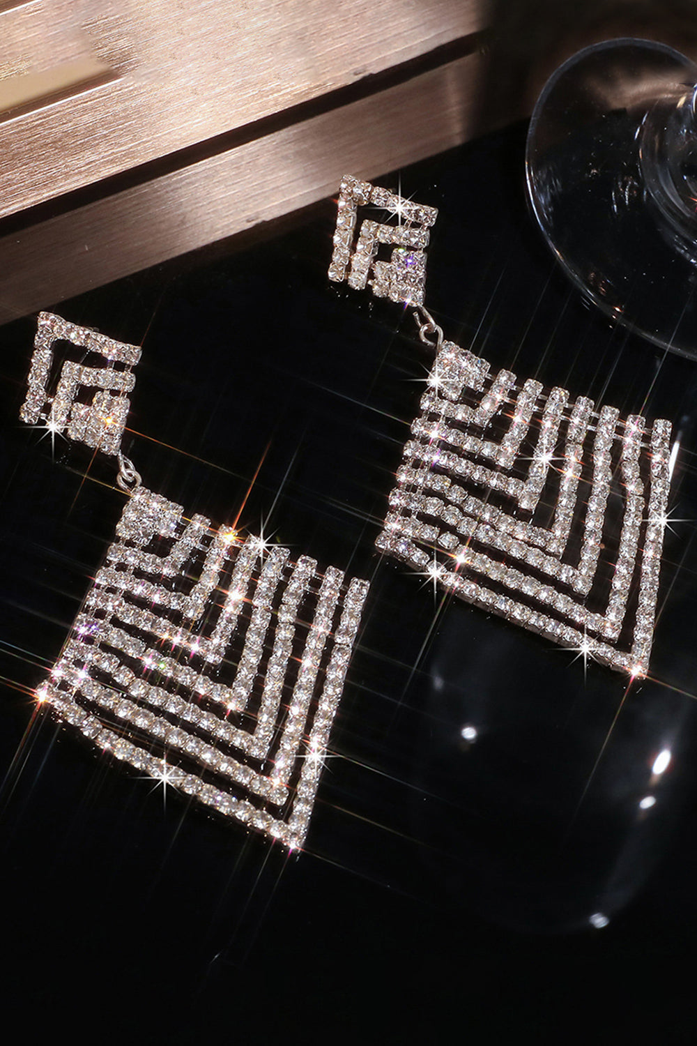 Silver Party Sparkly Drop Earrings with Rhinestones