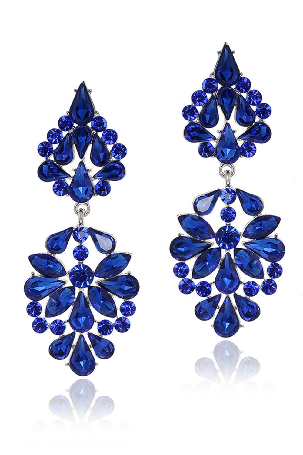 Pink Flower Shaped Sparkly Prom Drop Earrings with Rhinestones