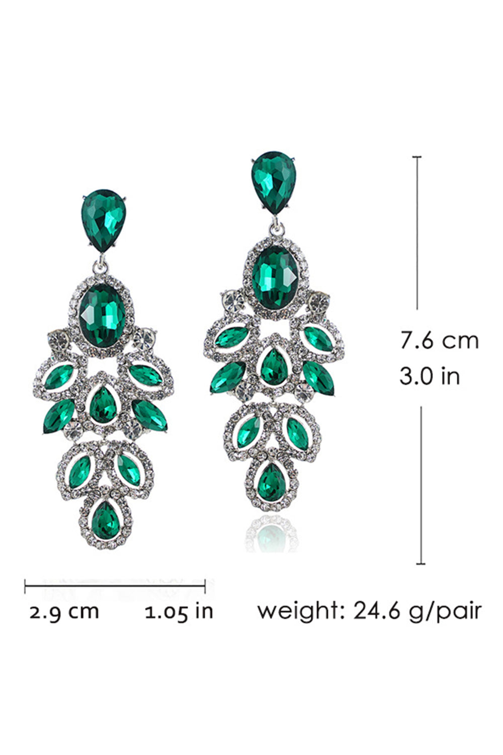 Dark Green Leaf Shaped Sparkly Prom Drop Earrings with Rhinestones
