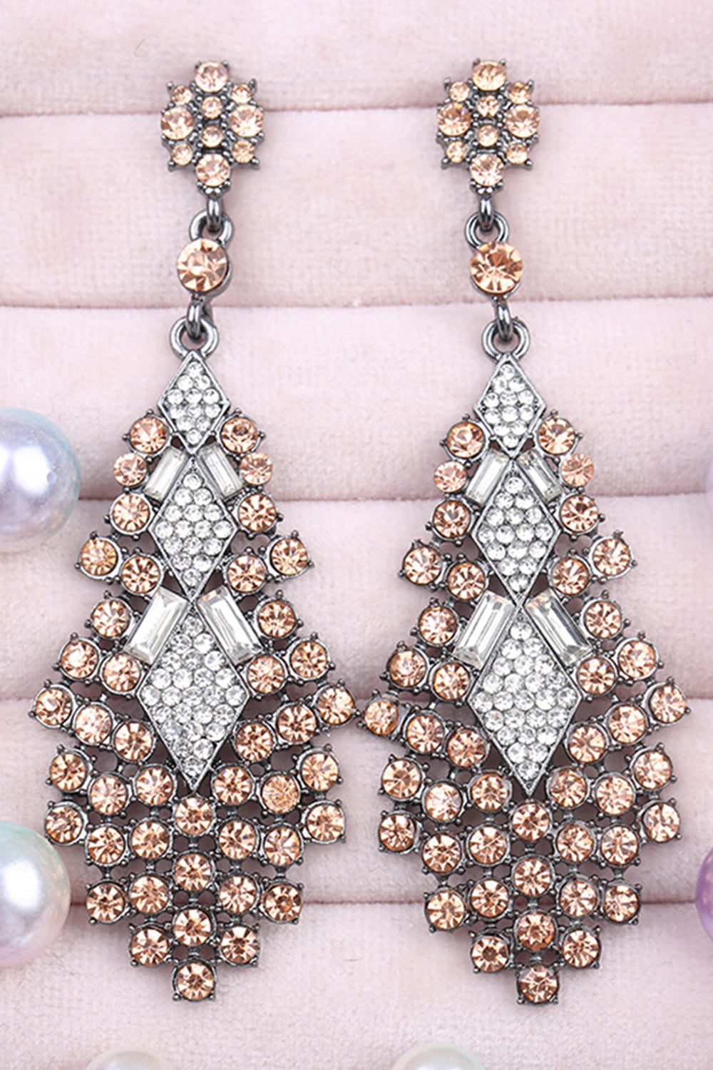 Golden Sparkly Teardrop Party Drop Earrings with Rhinestones