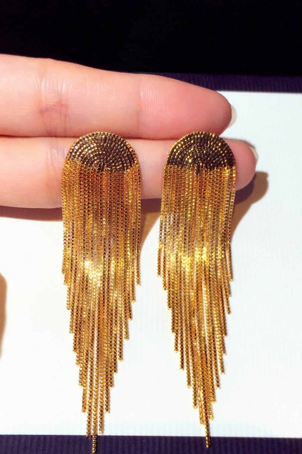 Golden Sparkly Fringed Prom Drop Earrings