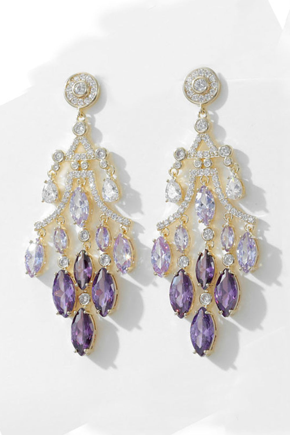 Sparkly Leaf Shaped Purple Prom Drop Earrings with Rhinestones