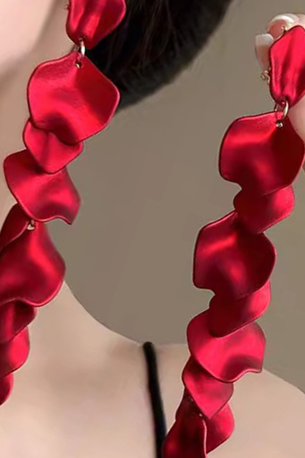 Red Fashion Petal Layered Prom Drop Earrings