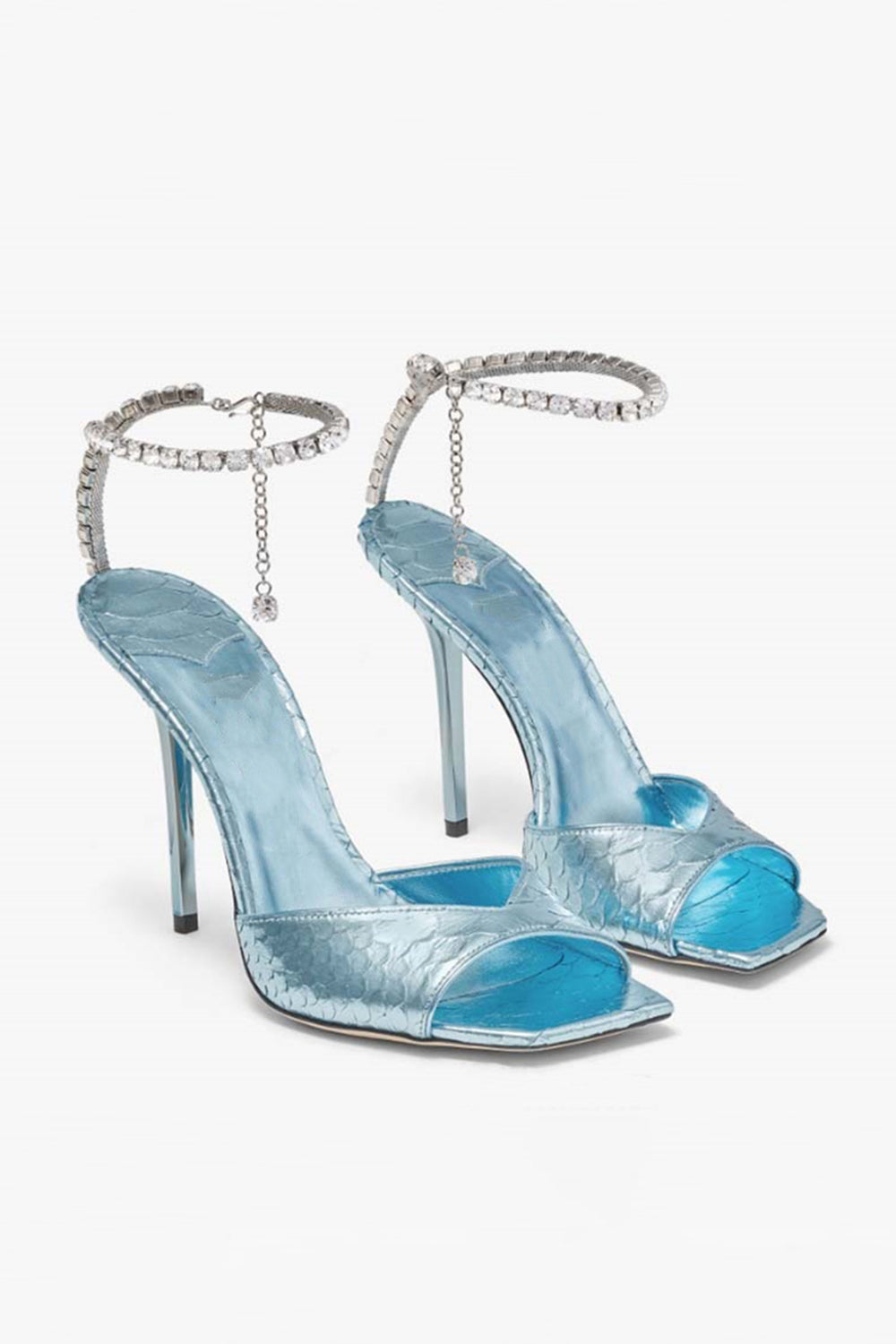 Sparkly Blue Prom Stilettos High Heels with Rhinestones