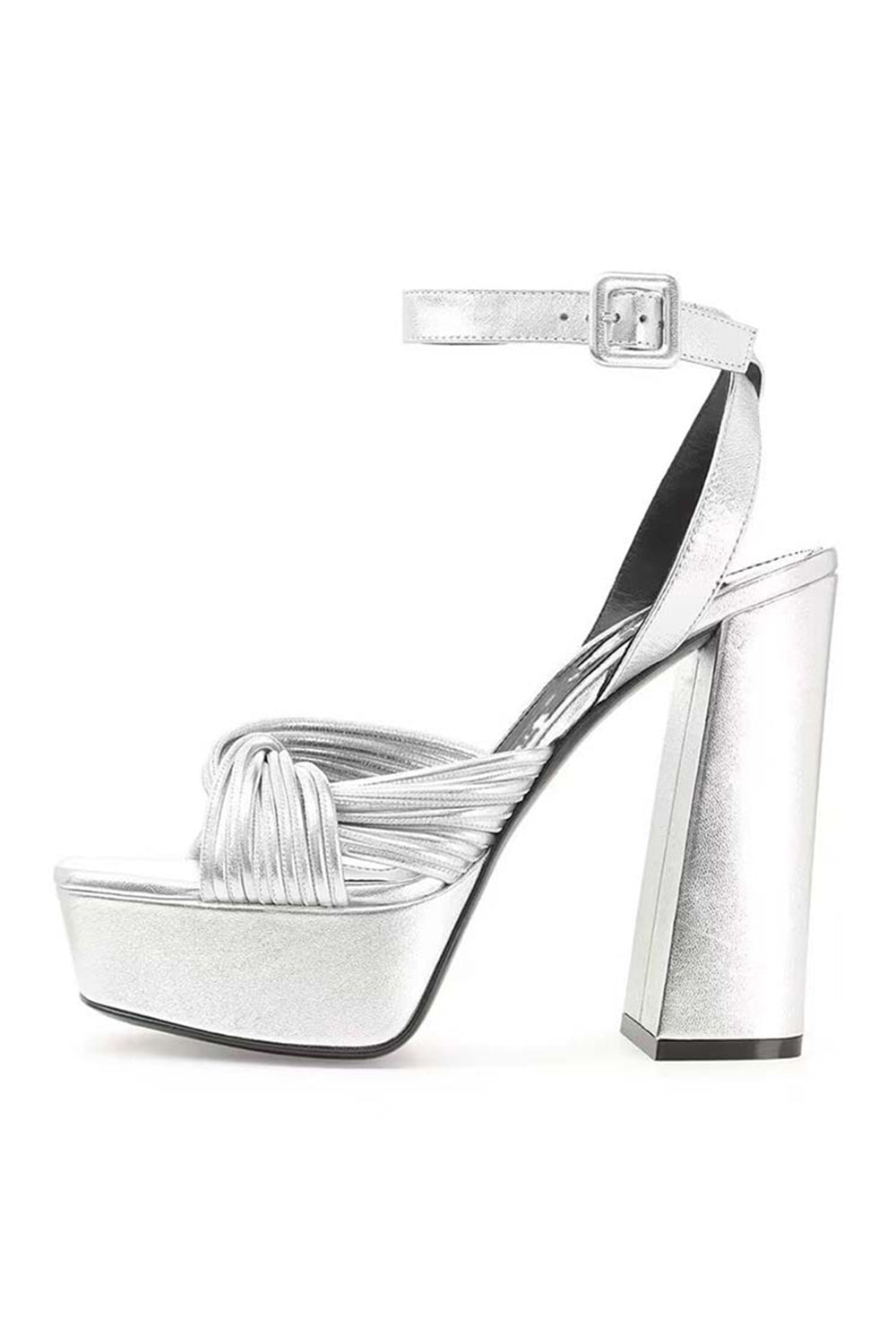 Silver Open Toe Chunky Prom High Heels
