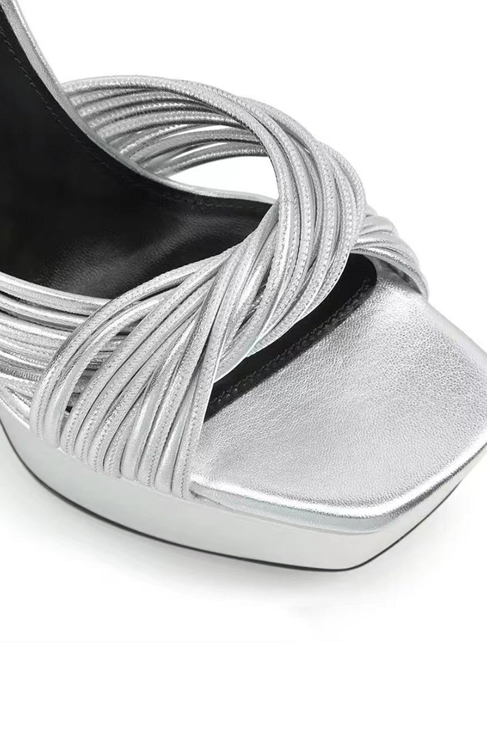 Silver Open Toe Chunky Prom High Heels