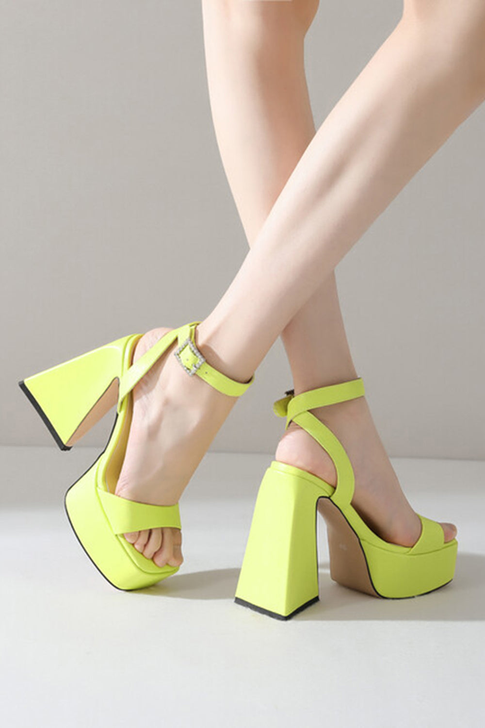 Chunky Green Open Toe Prom High Heels