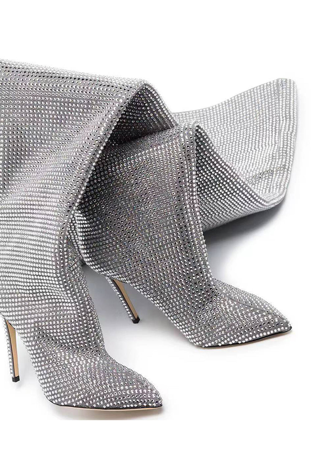 Sparkly Silver Stilettos Sequin Prom Thigh Boots