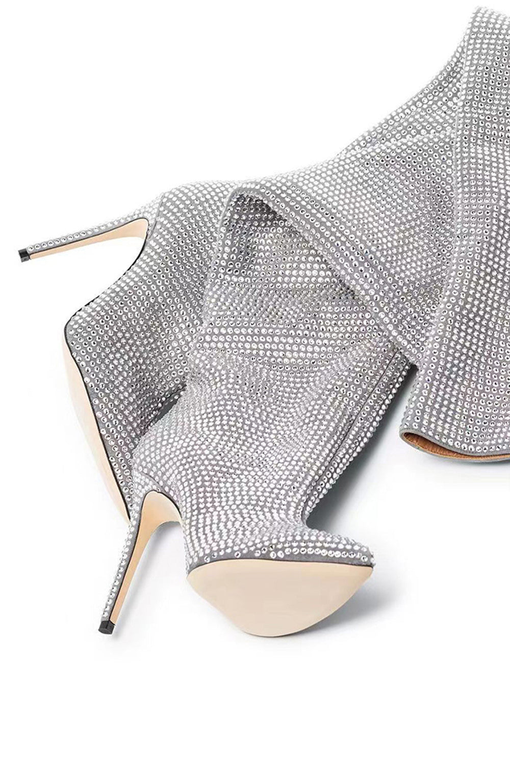 Sparkly Silver Stilettos Sequin Prom Thigh Boots