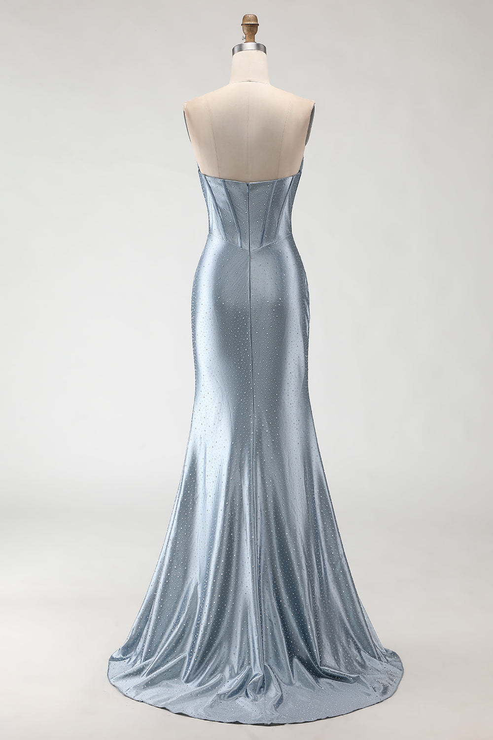 Sparkly Grey Blue Mermaid Corset Long Prom Dress with Slit