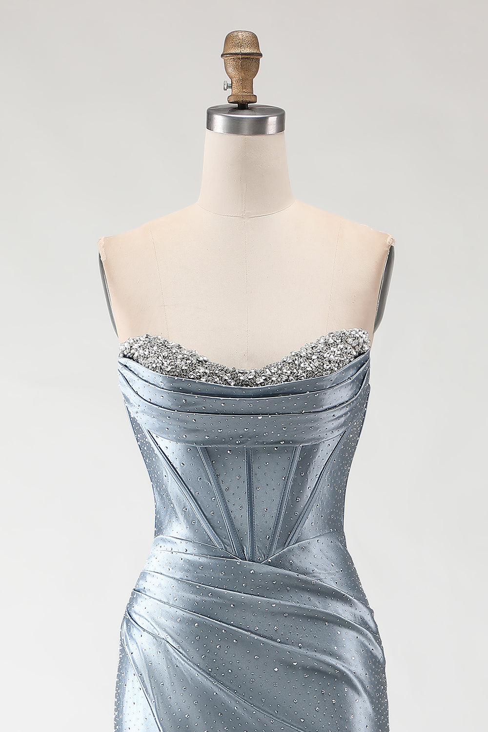 Sparkly Grey Blue Mermaid Corset Long Prom Dress with Slit