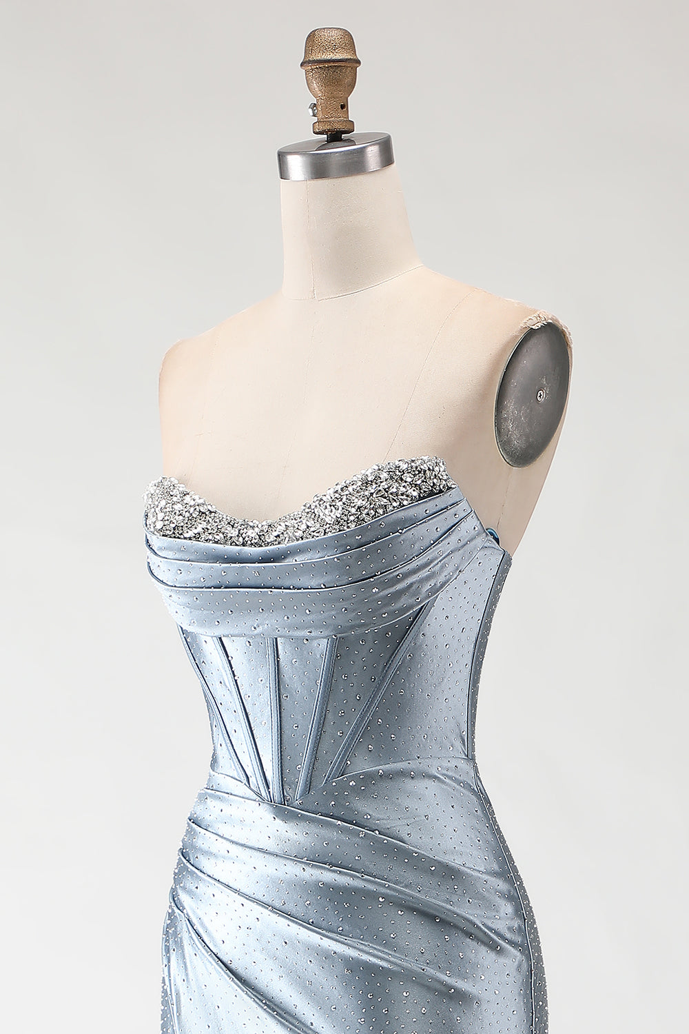 Sparkly Grey Blue Mermaid Corset Long Prom Dress with Slit