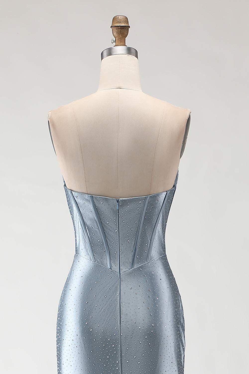 Sparkly Grey Blue Mermaid Corset Long Prom Dress with Slit