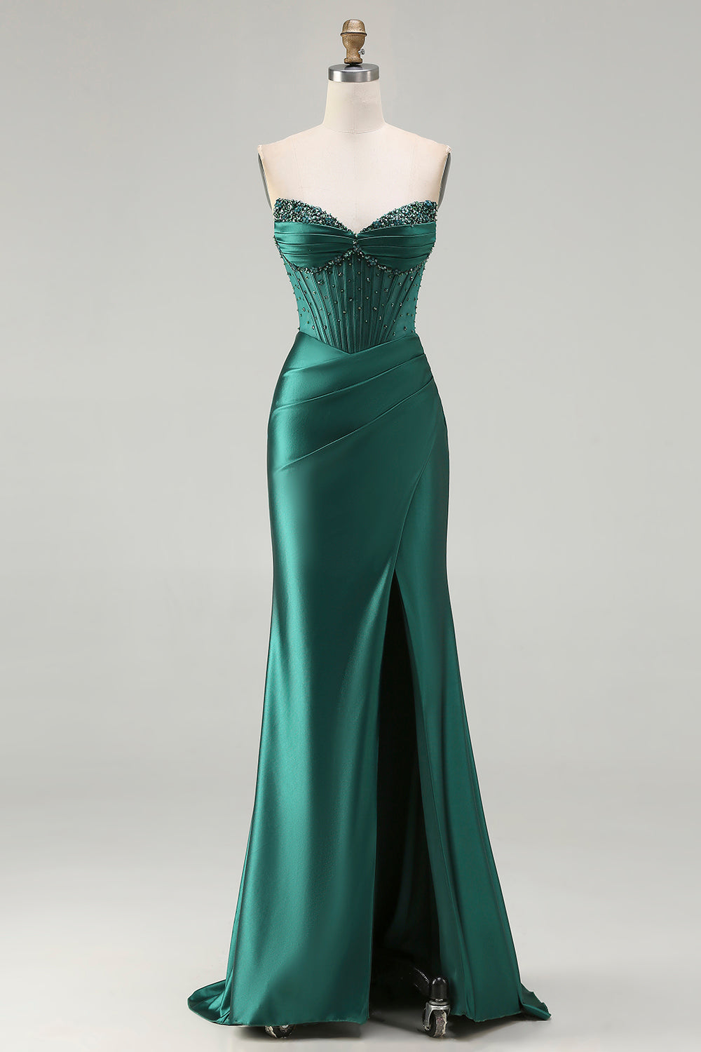 Sparkly Dark Green Corset Long Mermaid Prom Dress with Slit