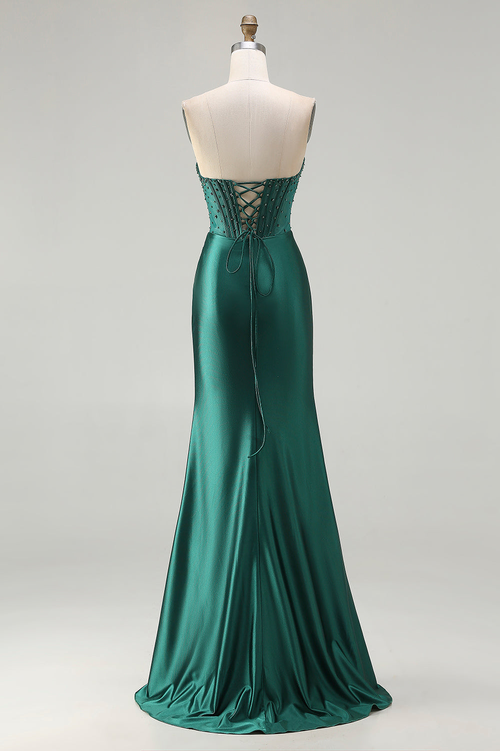 Sparkly Dark Green Corset Long Mermaid Prom Dress with Slit