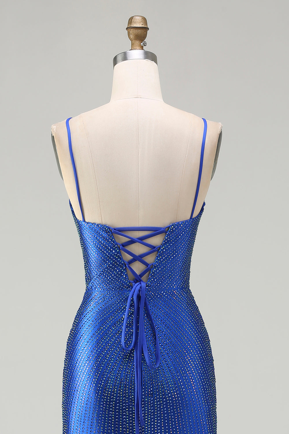 Sparkly Royal Blue Satin Mermaid Long Prom Dress with Slit