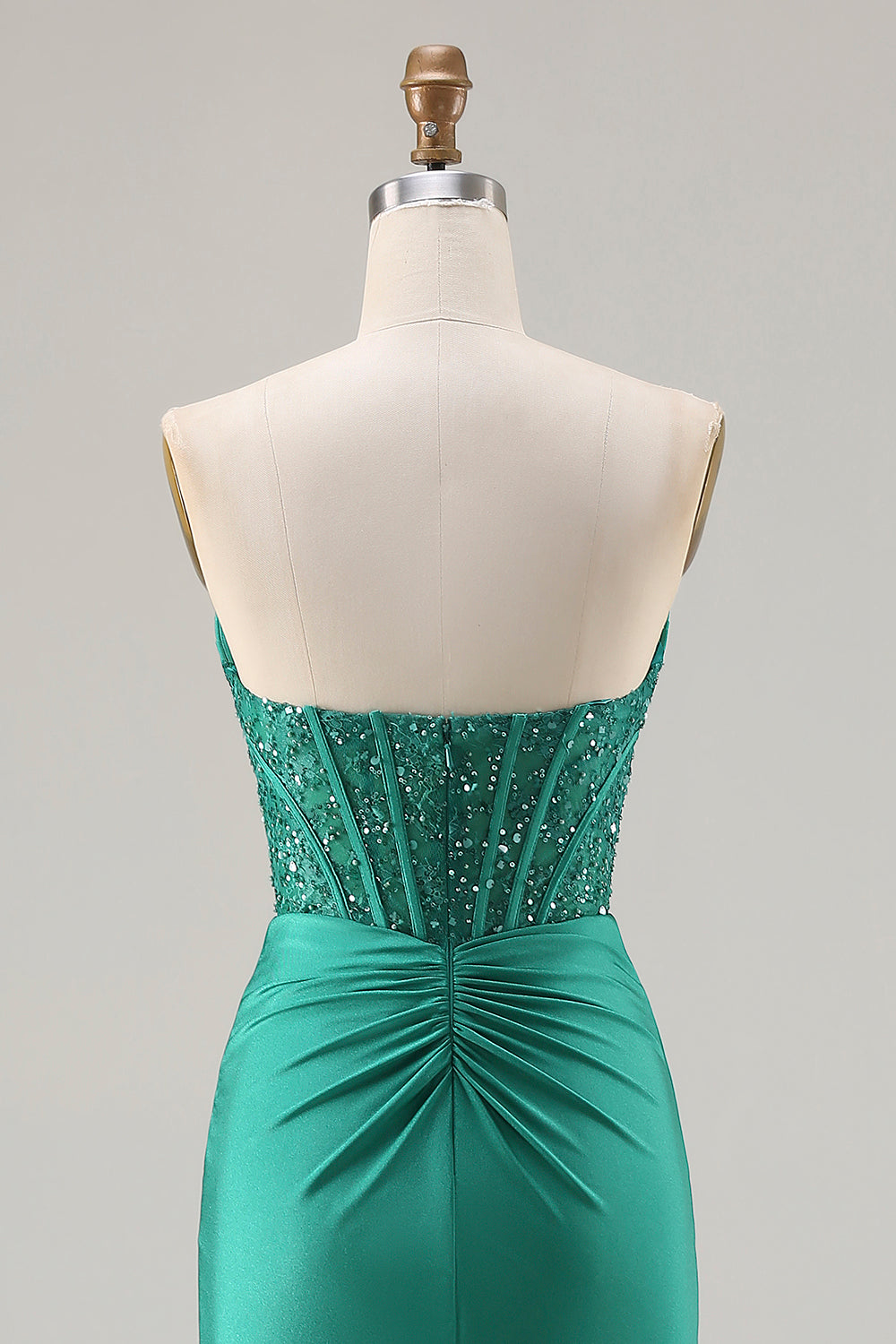 Sparkly Dark Green Strapless Mermaid Long Corset Prom Dress with Beading