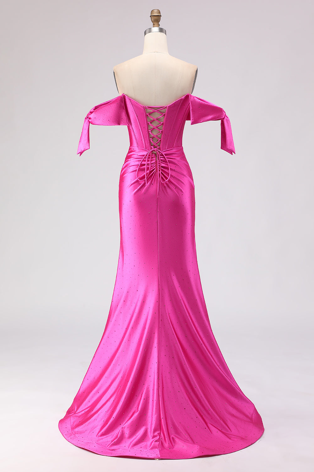 Sparkly Fuchsia Mermaid Beaded Long Corset Prom Dress with Slit