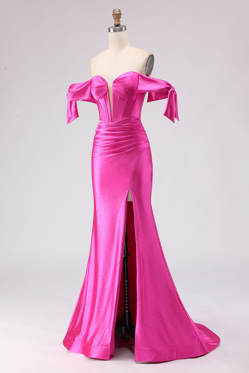 Sparkly Fuchsia Mermaid Beaded Long Corset Prom Dress with Slit