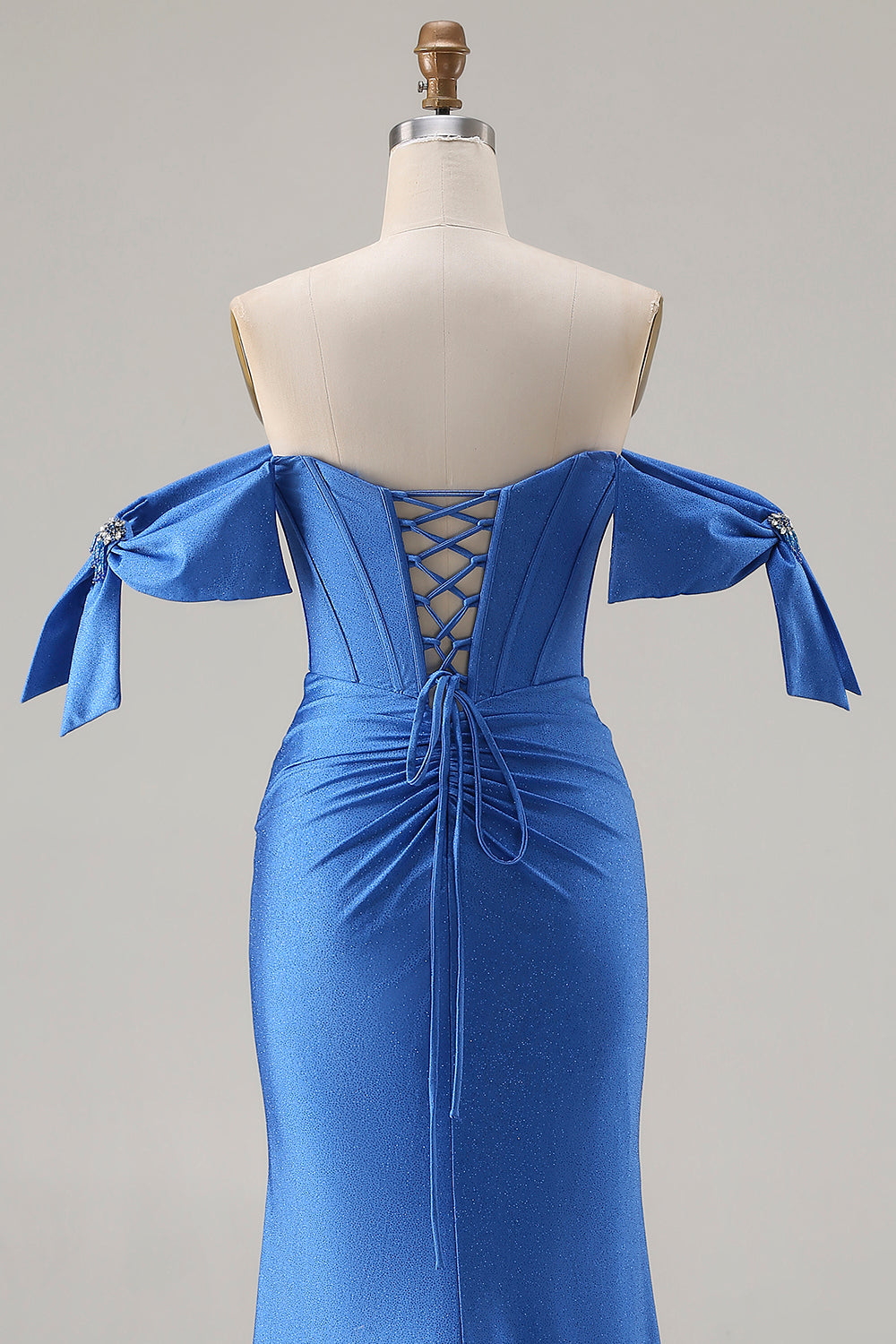 Sparkly Royal Blue Mermaid Corset Long Prom Dress with Slit