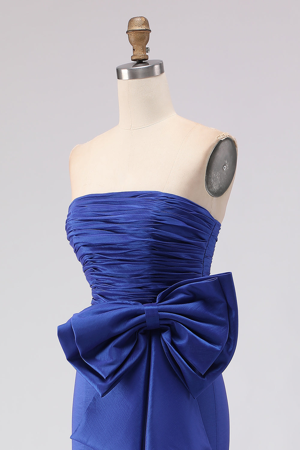 Royal Blue Strapless Satin Mermaid Long Prom Dress with Slit