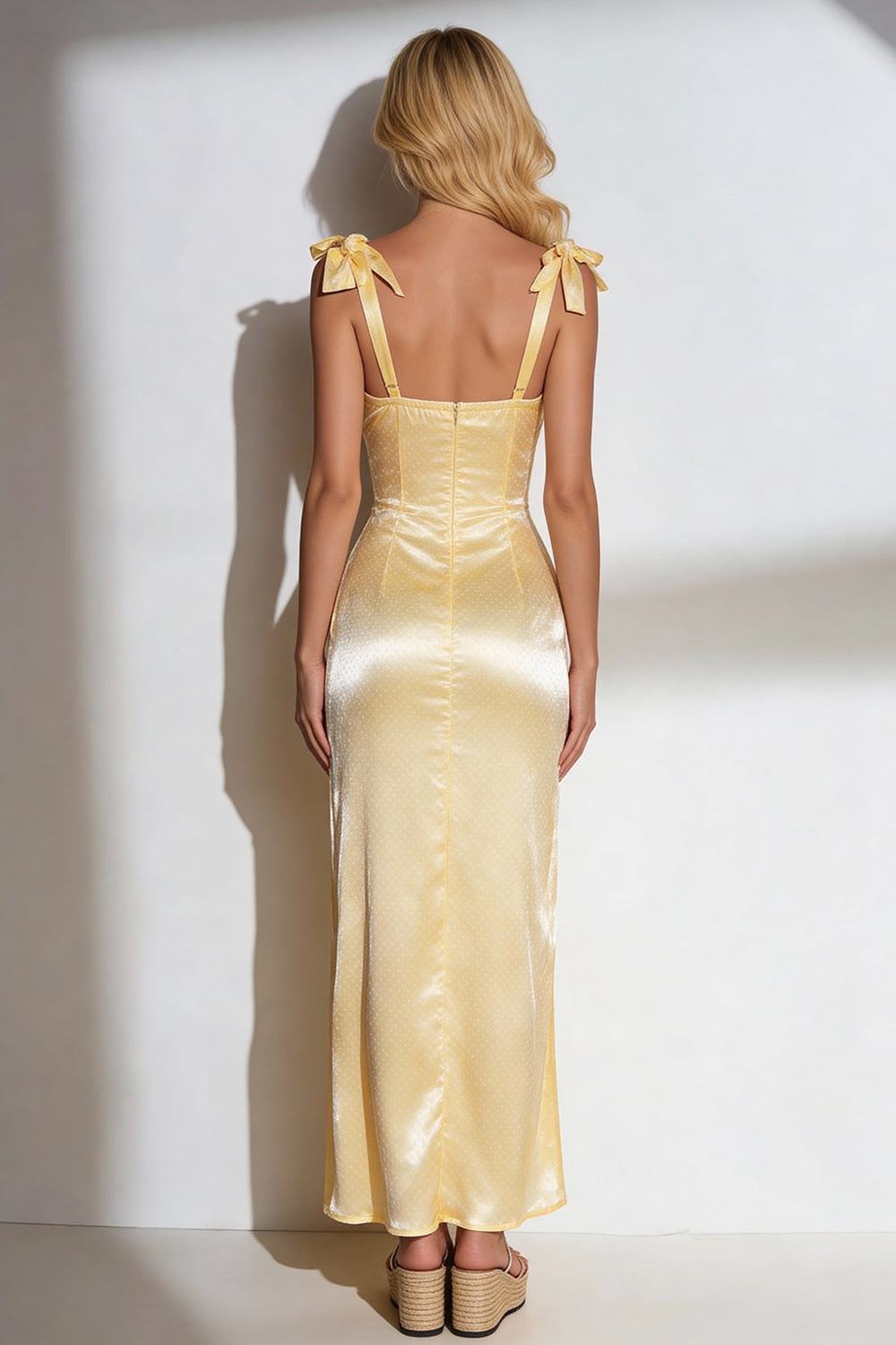 Yellow Thick Straps Long Mermaid Wedding Guest Dress with Bows