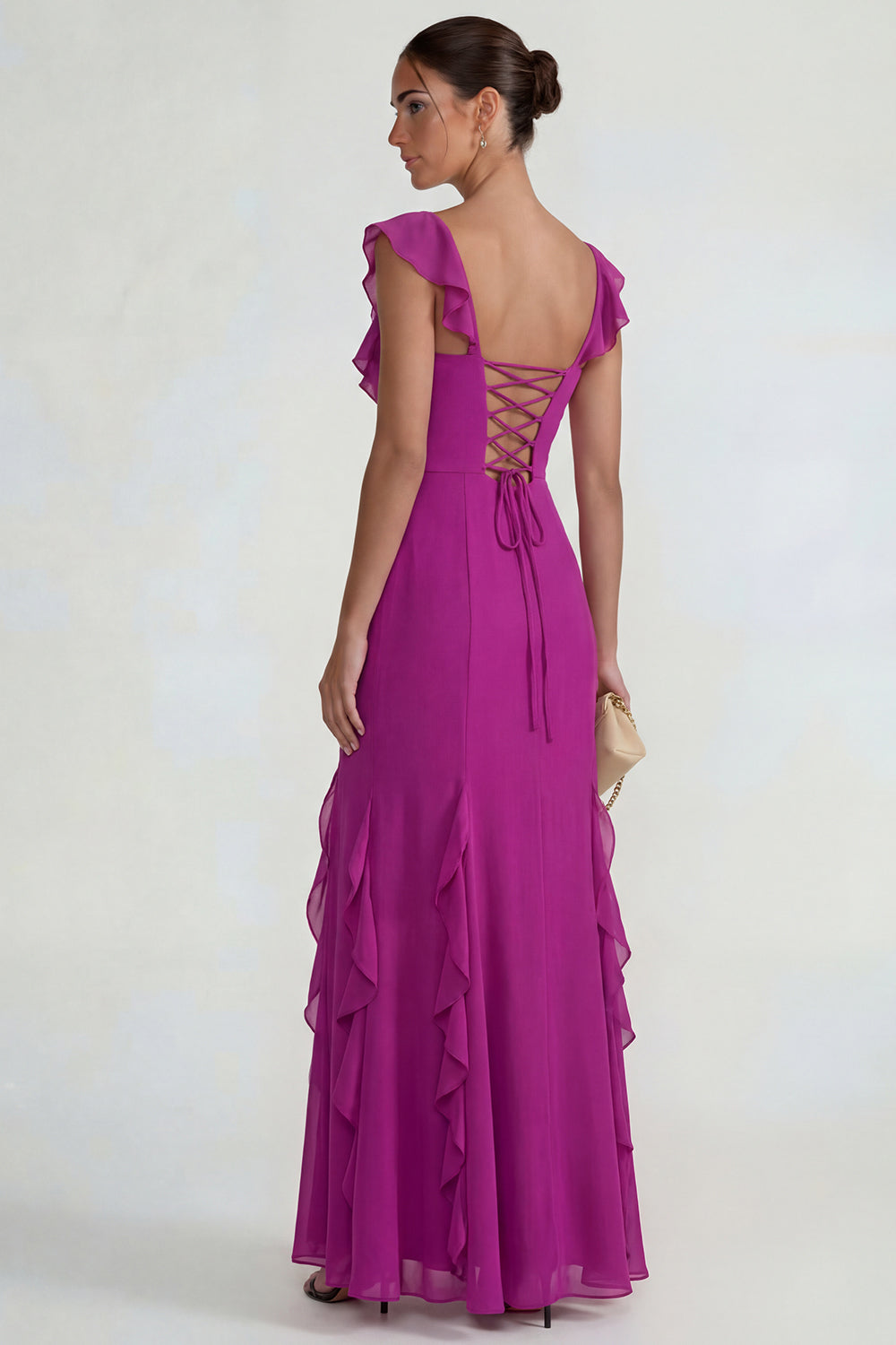 Dark Purple Ruffled Mermaid Long Wedding Guest Dress with Slit