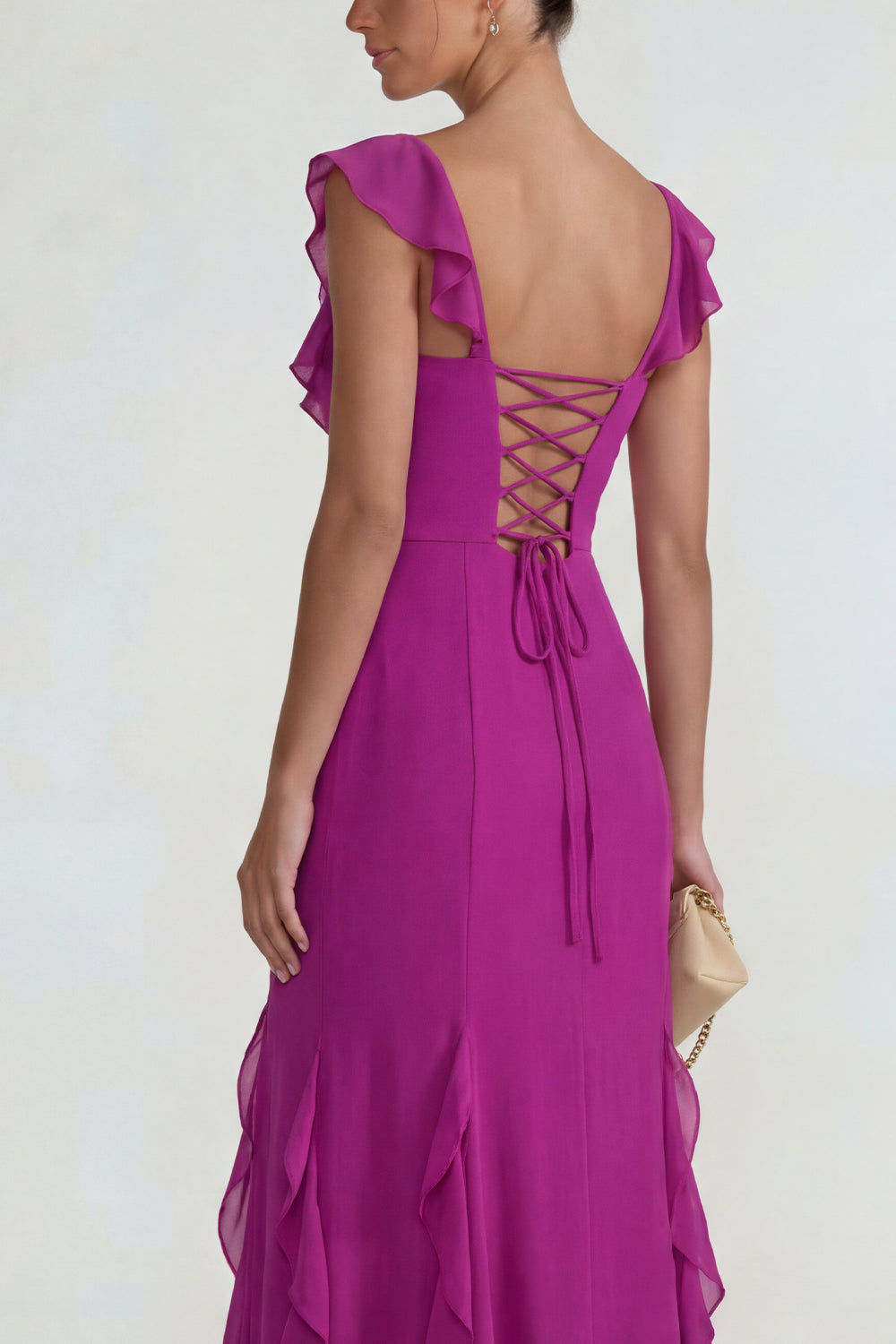 Dark Purple Ruffled Mermaid Long Wedding Guest Dress with Slit