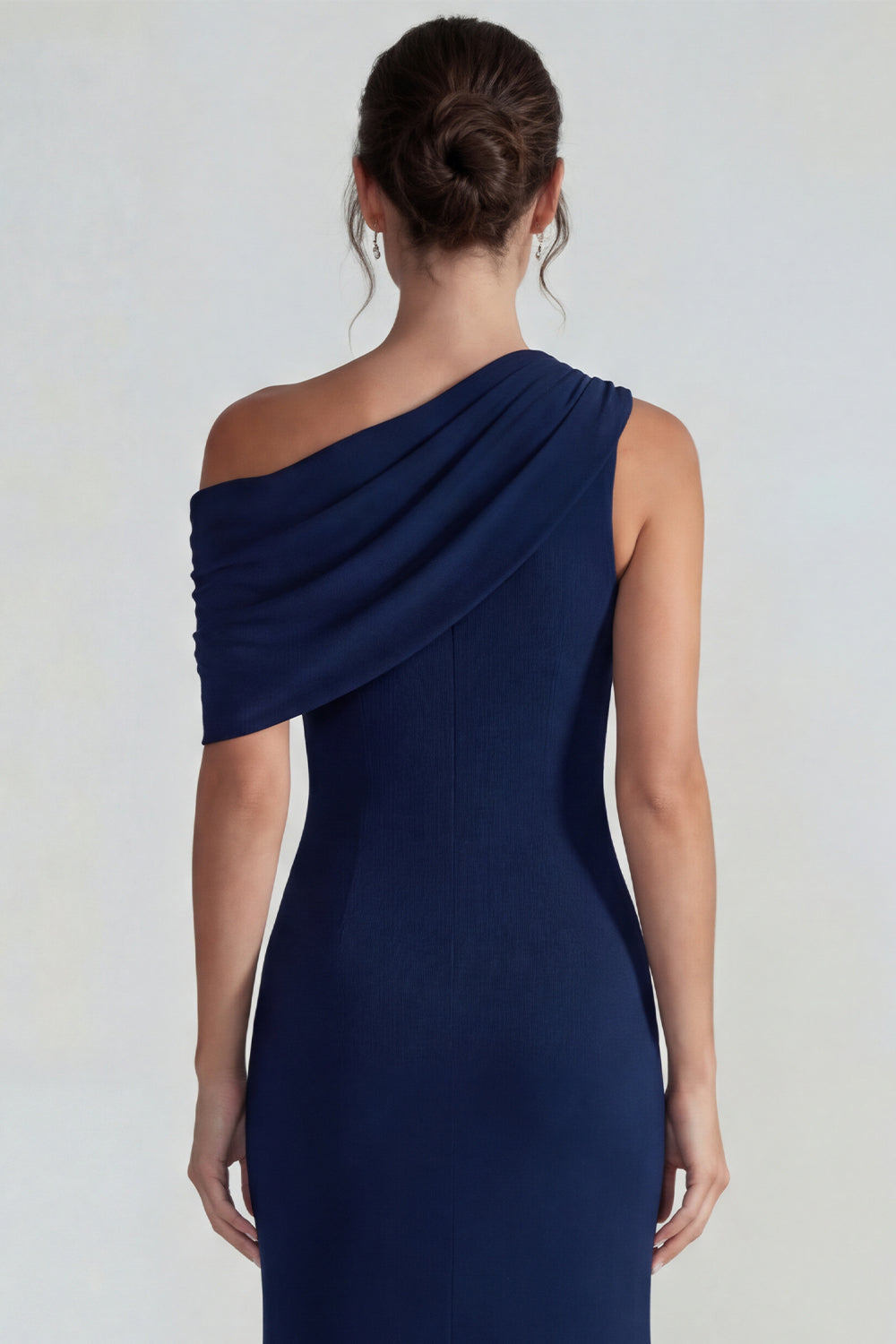 Navy Mermaid One Shoulder Wedding Guest Dress with Slit