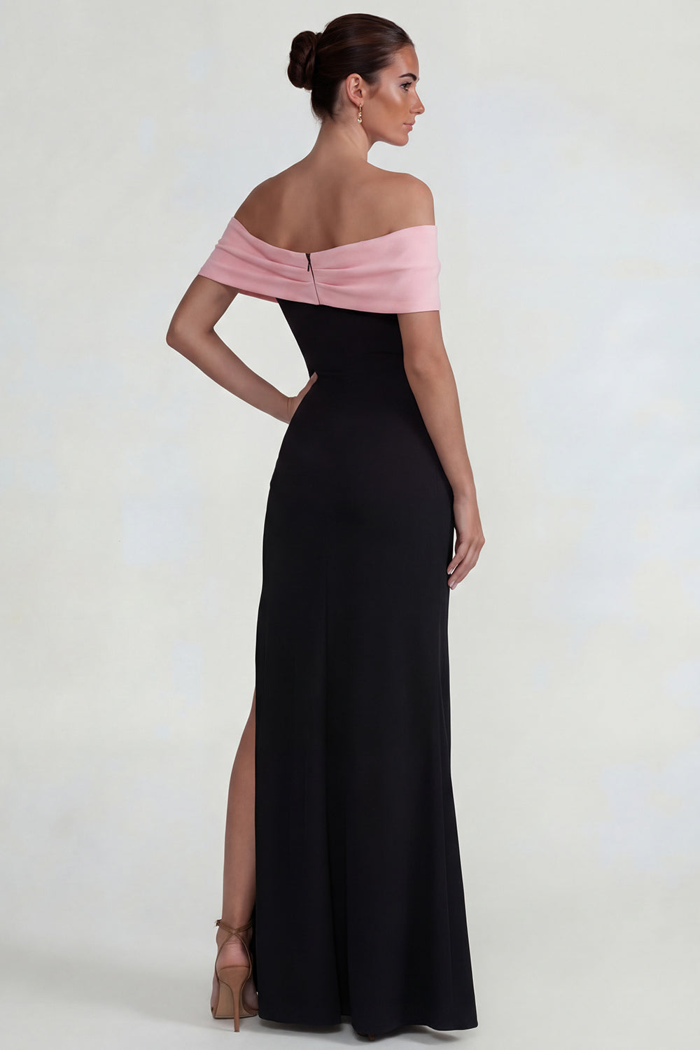 Black Pink Off the Shoulder Mermaid Long Wedding Guest Dress with Slit